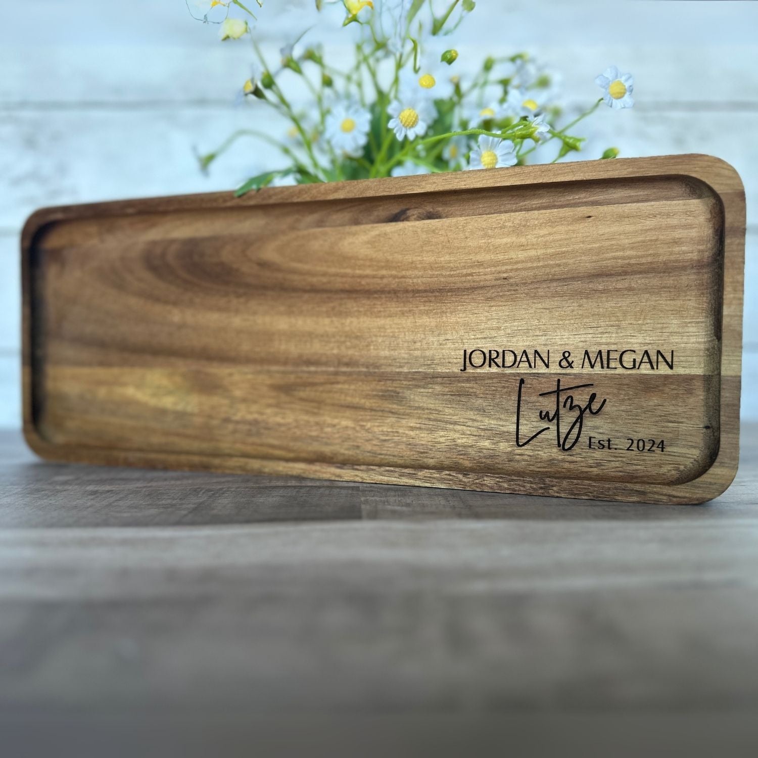 Personalized Solid Acacia Wood Serving Tray