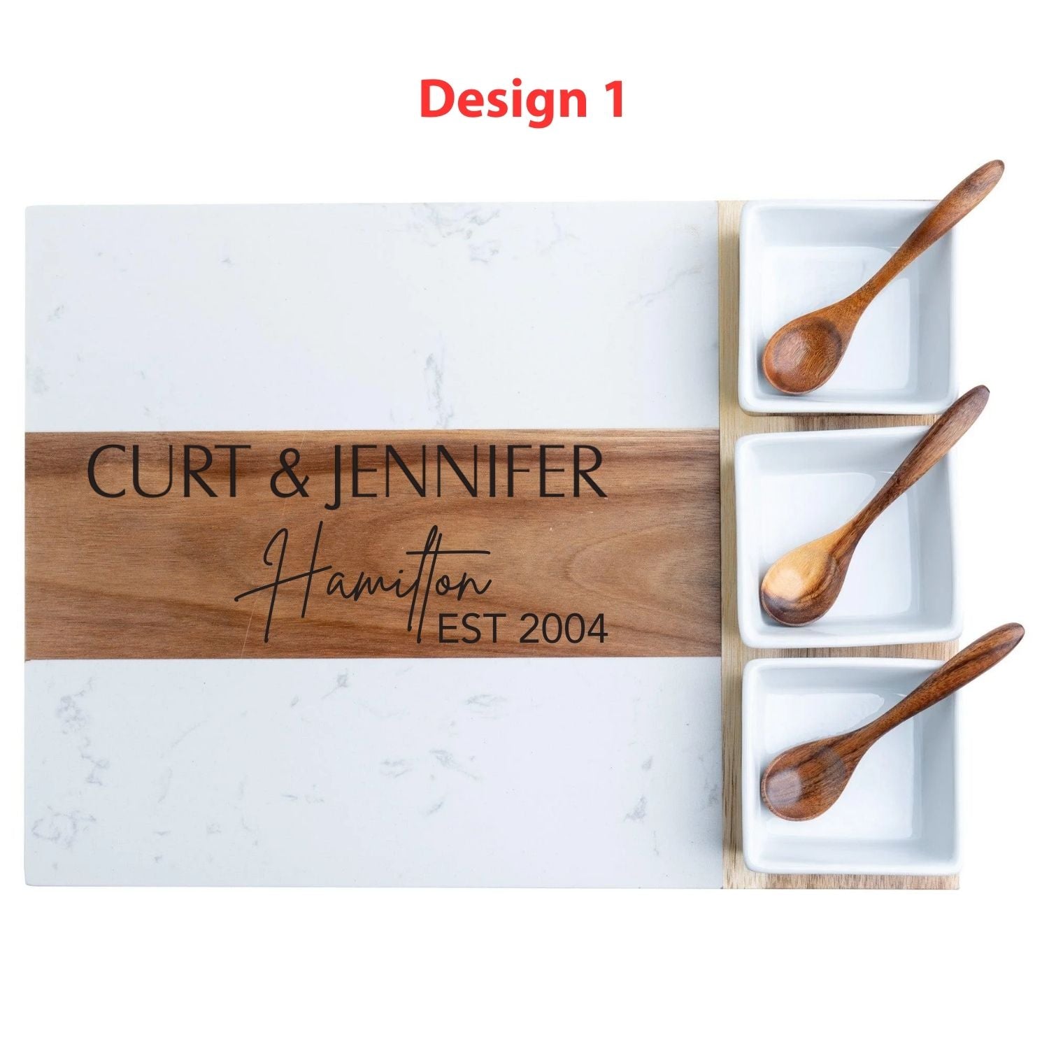 Personalized 11pc Marble & Acacia Wood Charcuterie Board Gift Set