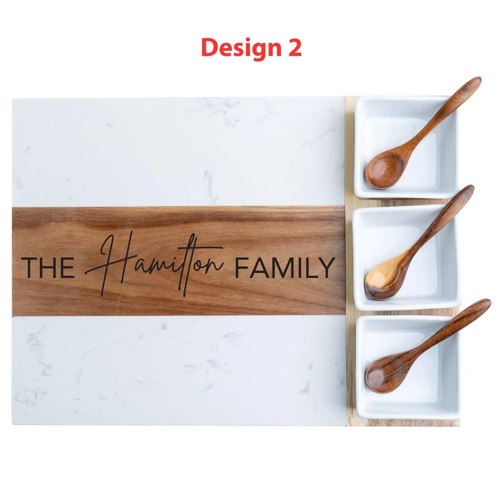 Personalized 11pc Marble & Acacia Wood Charcuterie Board Gift Set