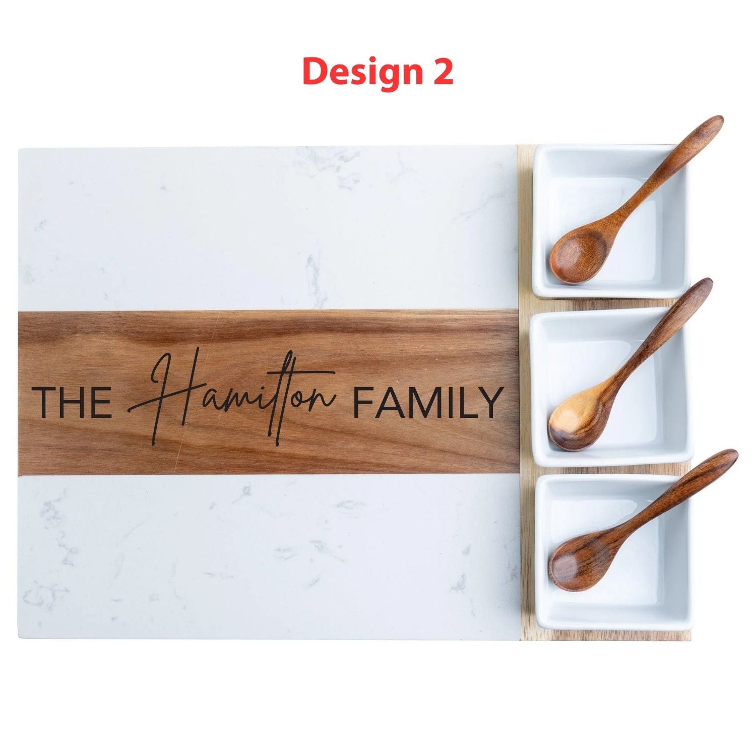 Personalized 11pc Marble & Acacia Wood Charcuterie Board Gift Set