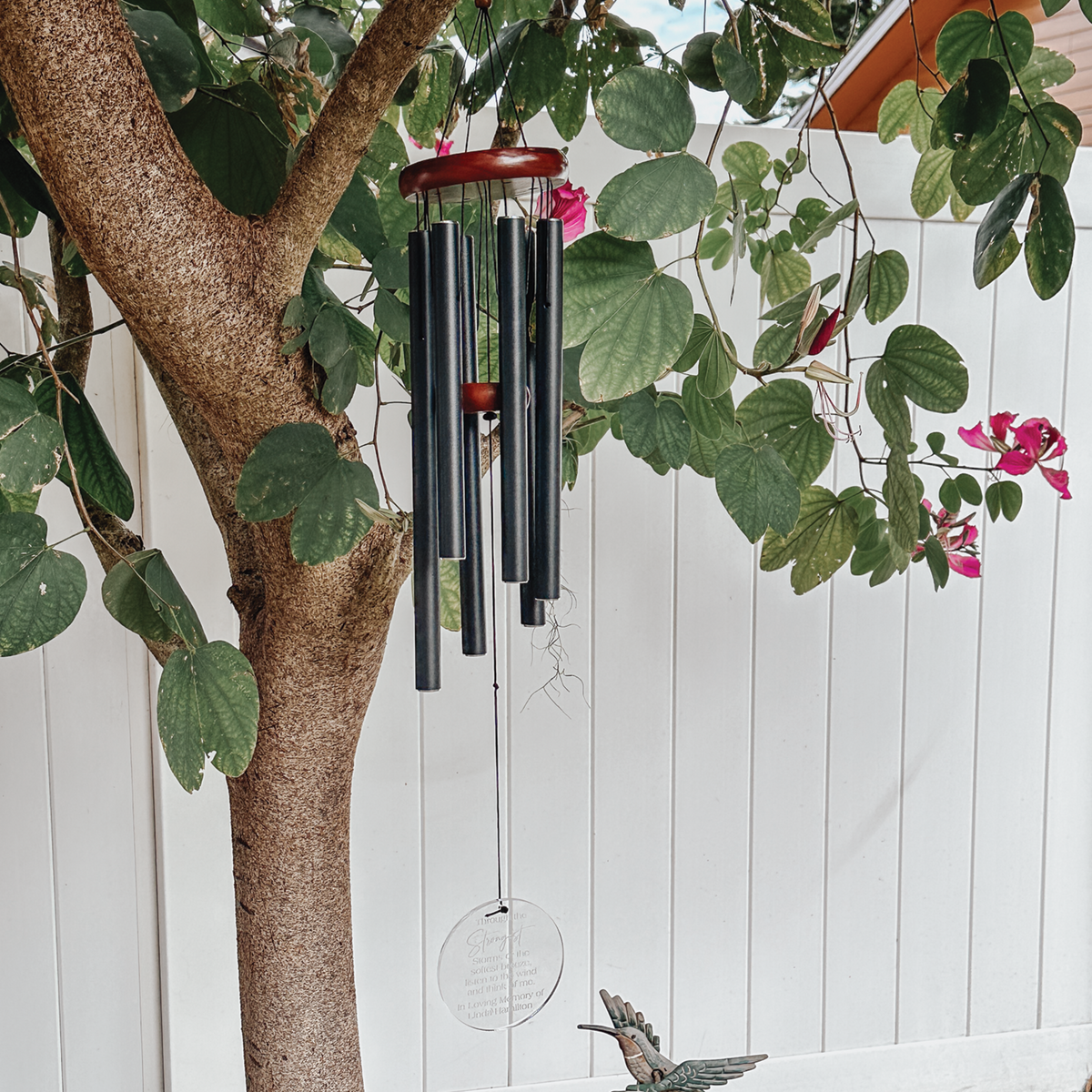 Personalized wind chimes outdoor decor with custom engraved acrylic sail