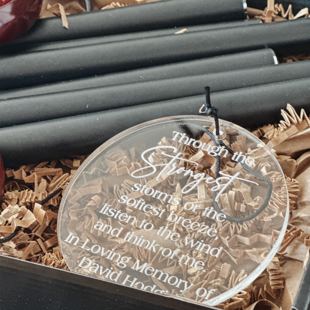 Personalized wind chimes gift box with custom engraved acrylic sail