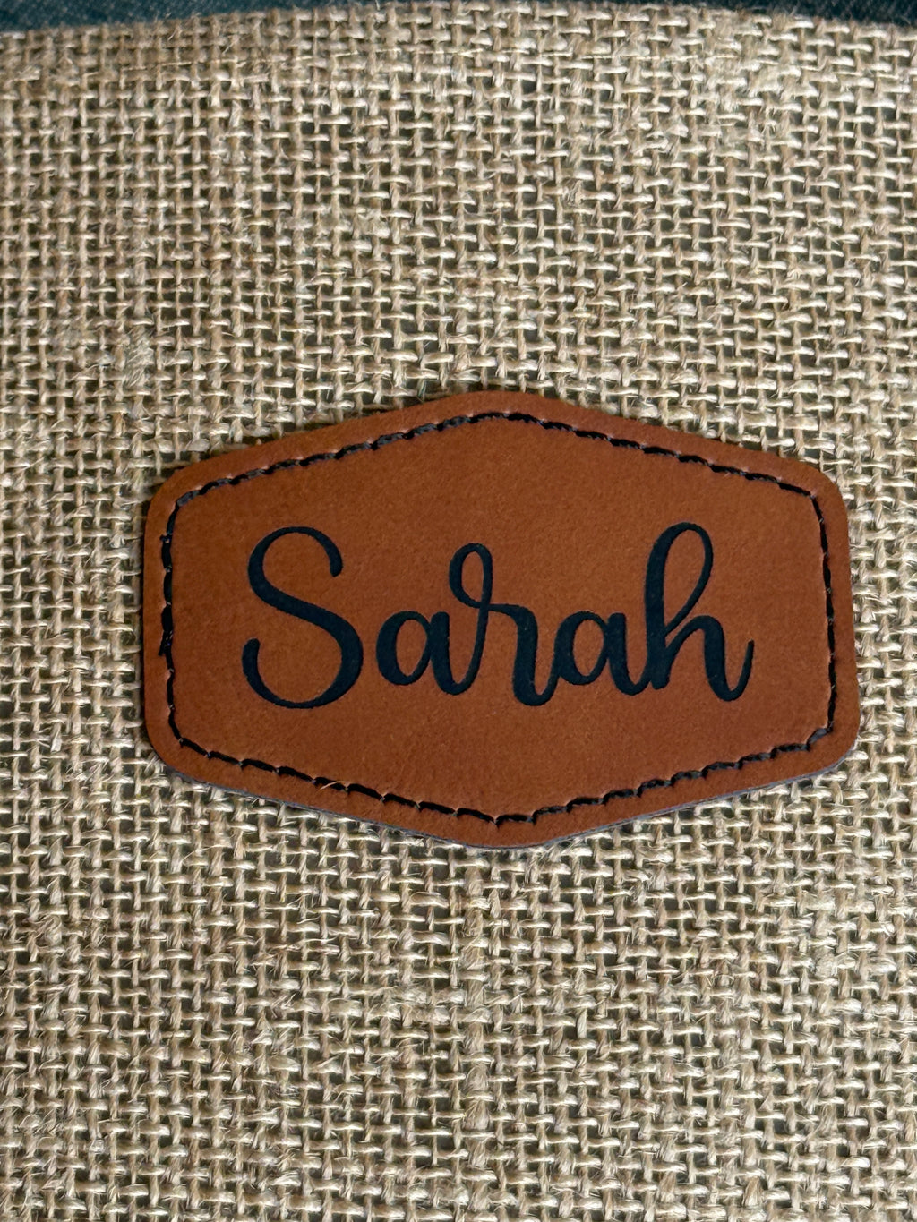 Personalized Jute Tote Bag with Leather Patch