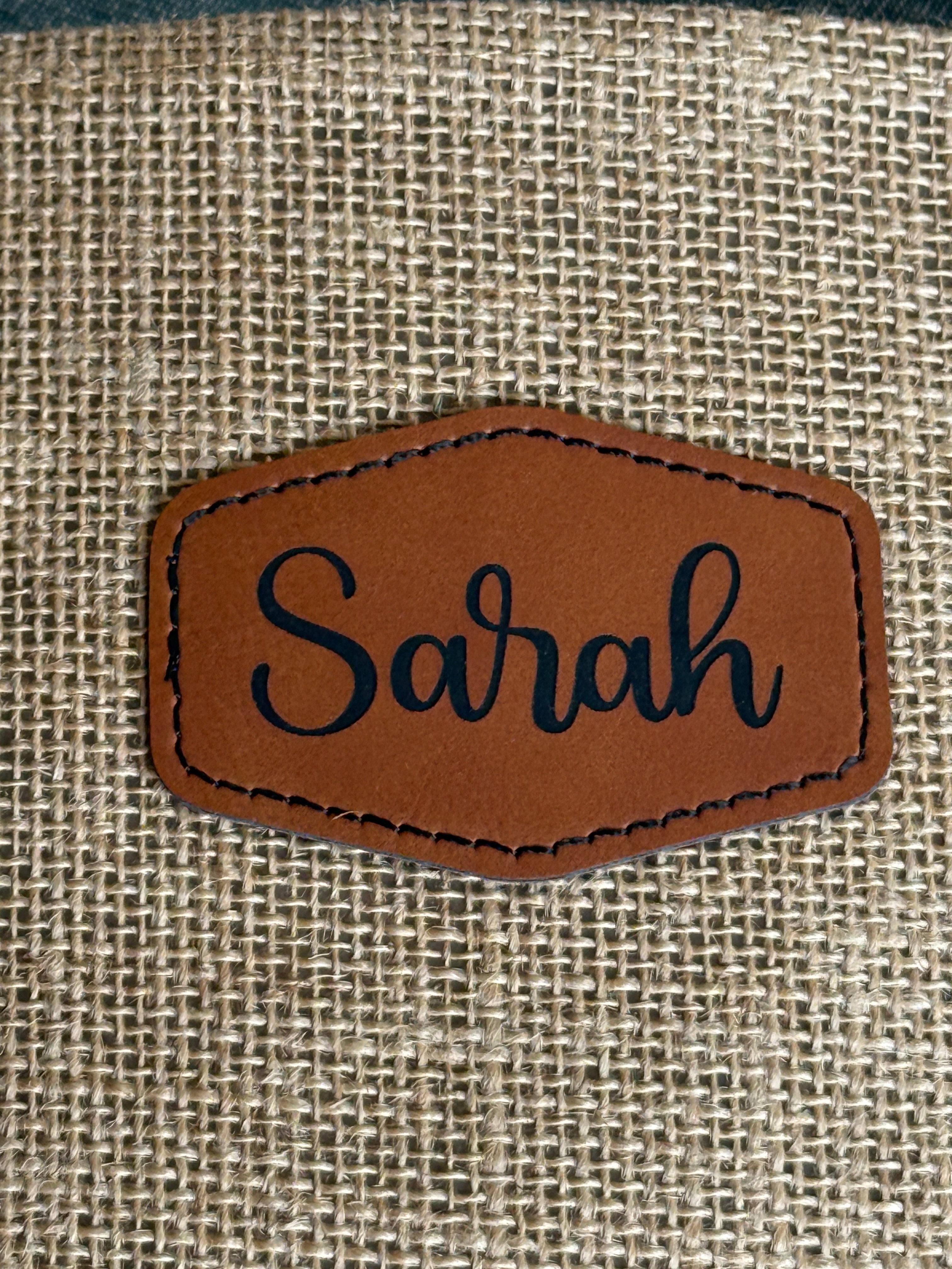 Personalized Jute Tote Bag with Leather Patch