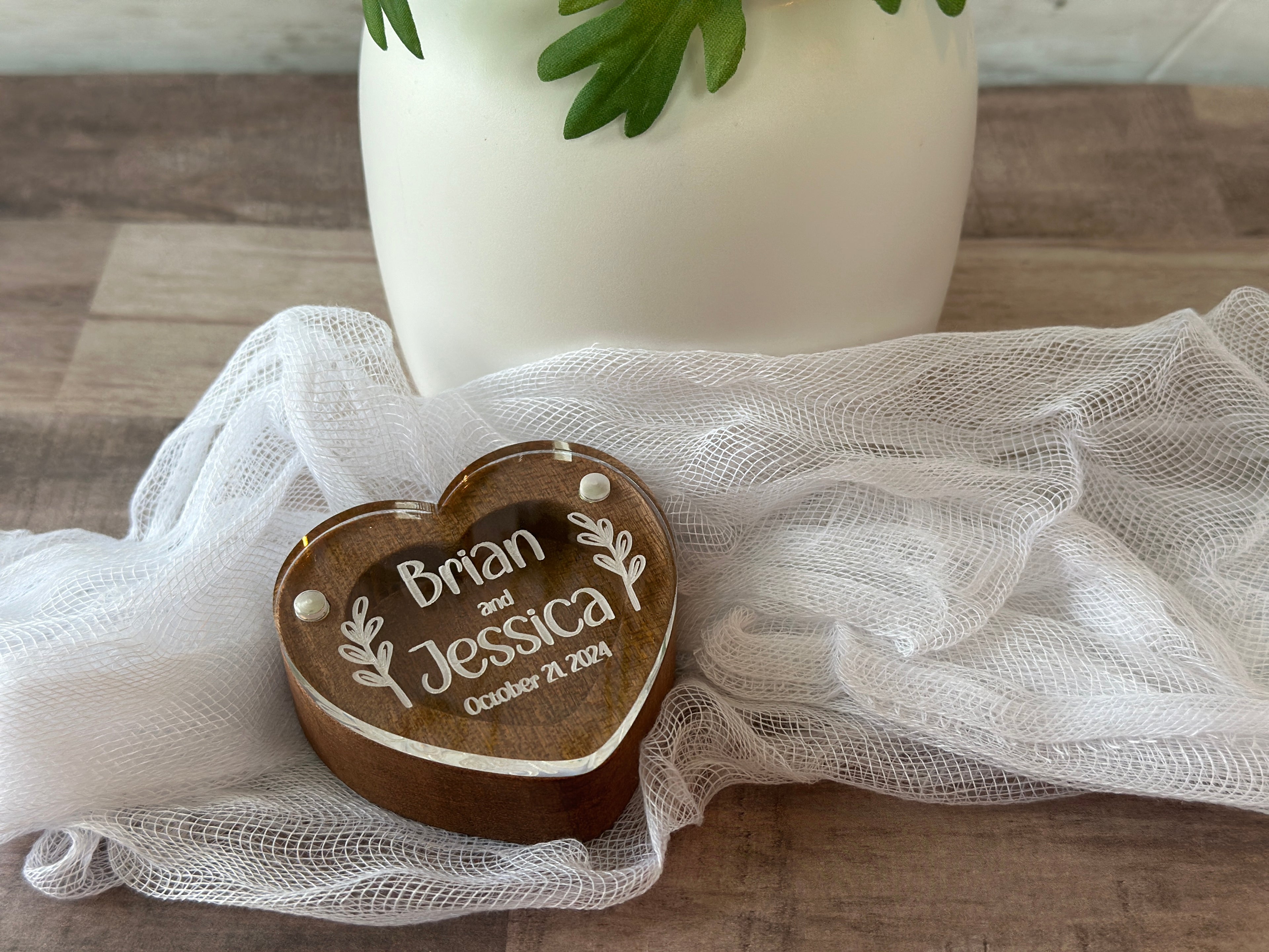 Heart Shaped Acrylic & Wood Ring Box